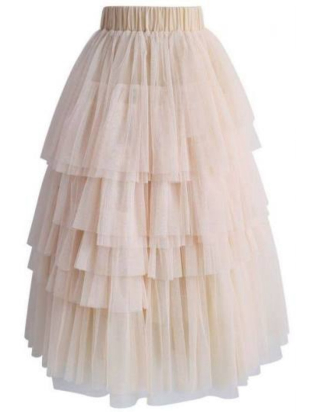 CHICWISH NWT Love Me More Nude Pink Tiered Tulle A-Line Midi Skirt XS Small